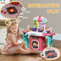 AIYAPLAY 45-Piece Kids Kitchen, Toy Kitchen, with Rotating Side Tables, Lights, Sound Spray(m-4)
