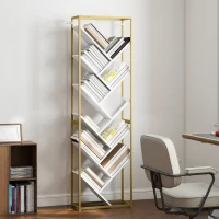 HOMCOM 10 Shelf Modern-Style Bookshelf - Gold Tone/White(m-10)