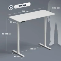 HOMCOM Escritorio Elevable Eléctrico 140x60 cm con 3 Memorias Pantalla LED 2 Ganchos y 2 Pasacables Blanco(m-3)