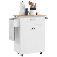 HOMCOM Desserte cuisine desserte à roulettes plateau en bois d'hévéa avec tiroir placard 2 portes 83 x 45 x 91,5 cm blanc(m-11)
