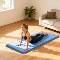 HOMCOM Tapis de gymnastique yoga pilates fitness pliable en 4 avec poignées revêtement synthétique 180 x 80 x 5 cm bleu clair(m-9)