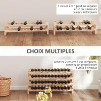 HOMCOM Casier à bouteilles pour 48 bouteilles, étagère à vin avec 4 niveaux modulable, 114×28×56,5cm, bois naturel(m-4)