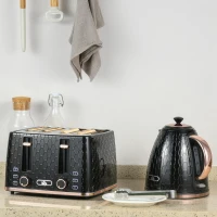 HOMCOM 1.7L 3000W Fast Boil Kettle & 4 Slice Toaster Set, Kettle and Toaster Set with 7 Browning Controls, Crumb Tray, Black(m-10)