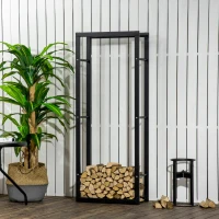 HOMCOM Porta Legna Verticale in Metallo Nero da Interni ed Esterni con Portata 100 kg max, 60x25x150 cm(m-10)