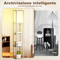 HOMCOM Lampada da Terra con Ripiani, Luce Regolabile, Interruttore a Pedale e Porte USB, Bianco e Rovere(m-4)