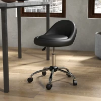 HOMCOM Sgabello con Ruote, Seduta Girevole, Altezza Regolabile e Rivestimento in Finta Pelle PU, Nero(m-10)
