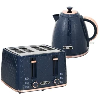 HOMCOM Kettle and Toaster Set, 1.7L 3000W Fast Boil Jug Kettle with Auto Shut Off, 4 Slice Toaster with 7 Level Browning Controls & Crumb Tray, UK Otter Thermostat, Blue(m-1)