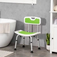 HOMCOM Shower Stool with Backrest, Height Adjustable Shower Chair with Anti-slip Foot Pads, Shower Head Holder, Green(m-2)
