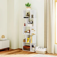 HOMCOM Bookcase, S-Shaped Wooden Bookshelf, 5 Tiers Freestanding Storage Shelf, Home Office Display Stand Rack, White(m-8)