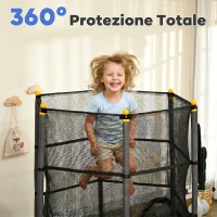 HOMCOM Trampolino Elastico per Bambini Ø1.6x1.9 m con Rete di Sicurezza e Pali Imbottiti, Età 3-10 Anni, Nero(m-6)