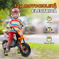 AIYAPLAY Motocicletă Electrică pentru Copii cu Roți Ajutătoare Detașabile, Suspensii, Sunete și Indicator de Încărcare, Portocalie(m-6)