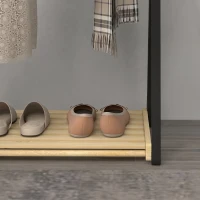 HOMCOM Cuier de podea din lemn cu 2 bare și raft inferior, design modern, 61x45x152cm(m-9)