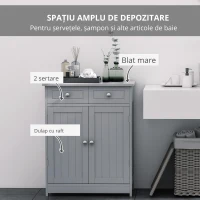 kleankin Mobilier de baie pe picioare, dulap de baie 2 uși 2 sertare 60 x 30 x 75 cm gri(m-4)