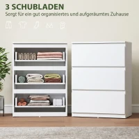 HOMCOM Kommode mit 3 Schubladen, Moderne Aufbewahrungsmöbel für das Schlafzimmer, Weiß(m-4)