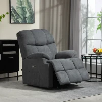 HOMCOM Fotoliu reclinabil pentru ridicare, cu suport pentru picioare, din material textil cu efect de in, 84x96x100 cm, gri închis(m-10)