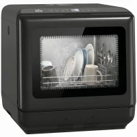 HOMCOM Tischgeschirrspüler, mit integriertem 6-Liter-Wassertank, 5 Programmen, 4 Gedecke, LED-Display Schwarz(m-12)