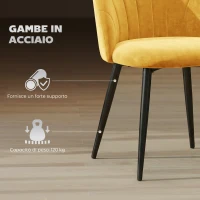 HOMCOM Set 2 Sedie da Pranzo Imbottite con Schienale a Conchiglia in Velluto, 52x55x79 cm, Giallo(m-4)