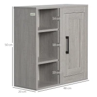 kleankin Pensile Bagno con 3 Ripiani Aperti e Armadietto in Legno Truciolare, 48x20x50cm, Grigio(m-3)