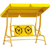 AIYAPLAY Dondolo per Bambini da Esterno a 2 Posti con Tettuccio Regolabile e Cinture di Sicurezza, 112x75x120 cm, Giallo(m-1)