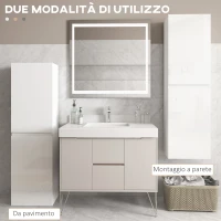 kleankin Mobile Bagno Alto a Colonna con Ante, 2 Armadietti, Mobiletto Bagno Salvaspazio con Ripiani Regolabili, Bianco Lucido(m-5)