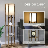 HOMCOM Lampadar cu 3 rafturi integrate, soclu E27, putere 40W, 26x26x160cm, culoare lemn(m-7)