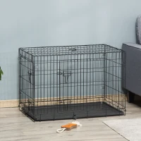 PawHut Lot de 2 cages pour chiens caisse de transport pliante pour chien en acier noir 92 x 57 x 62,5 cm(m-10)