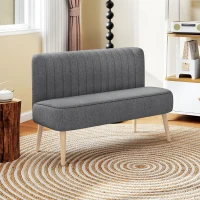 HOMCOM 117cm Loveseat Sofa Upholstered Small 2 Seater Sofa with Thick Padded Seat and Rubber Wood Legs, Grey(m-10)