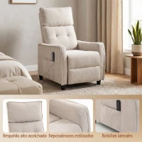 HOMCOM Sillón de Masaje Reclinable con Reposapiés 2 Zonas de Masaje Asiento de Muelles Bolsillos Tapizado en Lino Crema(m-7)