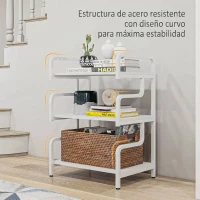 HOMCOM Soporte para Impresora de 3 Niveles con Marco Acero Estantería de Almacenamiento para Oficina Casa 55x40x77 cm Blanco(m-5)