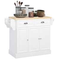 HOMCOM Carro de Cocina con Ruedas Isla de Cocina con 2 Cajones Especiero y Barra para Colgar 110x45x91 cm Blanco