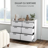 HOMCOM Comodă cu 6 sertare din lemn, margini ridicate și mânere în formă de U, 100x40x88 cm, alb(m-4)