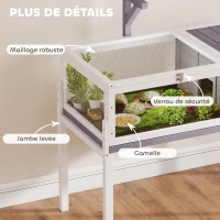 PawHut Maison pour tortues enclos tortue en bois 2 espaces support de lampe toit ouvrable plateau coulissant 104x53x82cm gris(m-9)