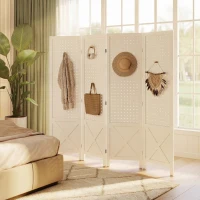 HOMCOM Paravent intérieur en bois 4 panneaux séparateur de pièce pliable panneau perforé 152 x 1,7 x 144,5 cm blanc(m-7)