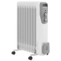 HOMCOM Radiador de Aceite Silencioso 2000W con Ruedas Temperatura Ajustable Protección contra Sobrecalentamiento Blanco(m-1)