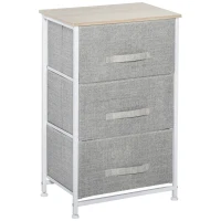 HOMCOM Meuble de rangement chiffonnier moderne 3 tiroirs en tissu, cadre en acier et MDF, 45 x 30 x 71 cm, gris(m-1)