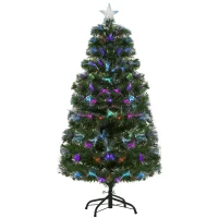 HOMCOM Albero di Natale 120cm con 130 Luci a LED e Fibre Ottiche Colorate, 130 Rami in PVC Ignifughi e Base in Metallo(m-1)