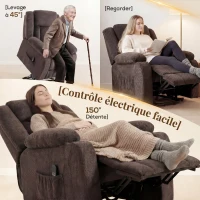 HOMCOM Fauteuil Releveur Électrique, Fauteuil Relax Électrique en Velours, Dossier Inclinable, Assise Large, Port USB, Marron(m-4)