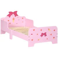 ZONEKIZ Letto per Bambini con Sponde e Fantasia a Fiocchi e Cuori, Età 3-6 Anni, 143x74x59cm, Rosa(m-1)