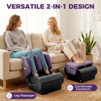 HOMCOM 2 in 1 Foot and Calf Massager with Heat, Air Compression, Timer, 3 Modes & Intensities, Purple and Black(m-4)