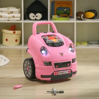 HOMCOM Motor de Caminhão para Crianças com 61 Peças Volante Buzina Faróis Caixa de Armazenamento e Rodas 40x39x47 cm Rosa(m-10)