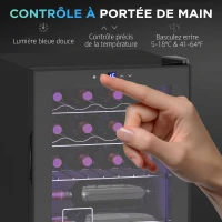 HOMCOM Cave à vin 16 bouteilles 42L, réfrigérateur à vin et boissons avec température réglable 5-18°C, porte en verre, noir(m-7)