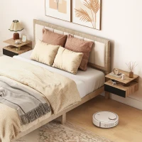 HOMCOM Juego de 2 Mesitas de Noche Flotantes, Mesillas de Noche Dormitorio con Cajón, Estante Abierto, Ahorra Espacio, Diseño Moderno, para Sala de Estar, 35x32x22,5 cm, Roble y Negro(m-2)