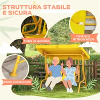 AIYAPLAY Dondolo per Bambini da Esterno a 2 Posti con Tettuccio Regolabile e Cinture di Sicurezza, 112x75x120 cm, Giallo(m-4)