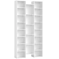 HOMCOM Bibliothèque, étagère à livres, étagère de rangement, 21 compartiments et 10 étagères réglables, 89,5x23,5x181cm, blanc(m-1)