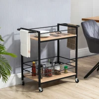 HOMCOM Chariot de service desserte de cuisine à roulettes avec 2 plateaux cadre en métal et aspect bois - dim. 82 x 40 x 75 cm(m-2)