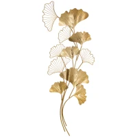 HOMCOM Decoratiune de perete 3D Moderna Frunze de Ginkgo Sculpturi de Perete Agatate Decor pentru Sufragerie Dormitor Sufragerie, Auriu(m-12)