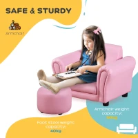 HOMCOM Toddler Chair Single Seater Kids Sofa Set, 54 x 42 x 41cm, Kids Sofa with Stool, Pink(m-5)