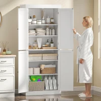 HOMCOM Mobile Cucina Alto con 6 Ripiani Regolabili e 2 Ante in Legno, 76x40.5x184 cm, Bianco(m-8)