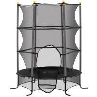 HOMCOM Trampolino Elastico per Bambini Ø1.6x1.9 m con Rete di Sicurezza e Pali Imbottiti, Età 3-10 Anni, Nero(m-11)