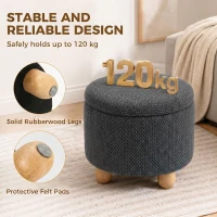 HOMCOM Storage Sitting Bench with Lid, Round Storage Ottoman with Rubberwood Legs, Dark Grey(m-7)